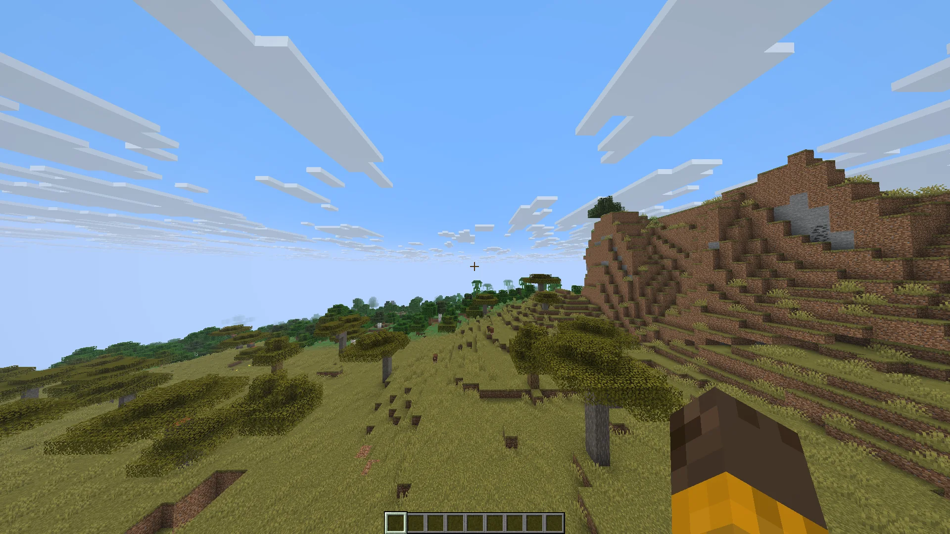 Саванна в Minecraft без модов: дневное небо и стандартный интерфейс